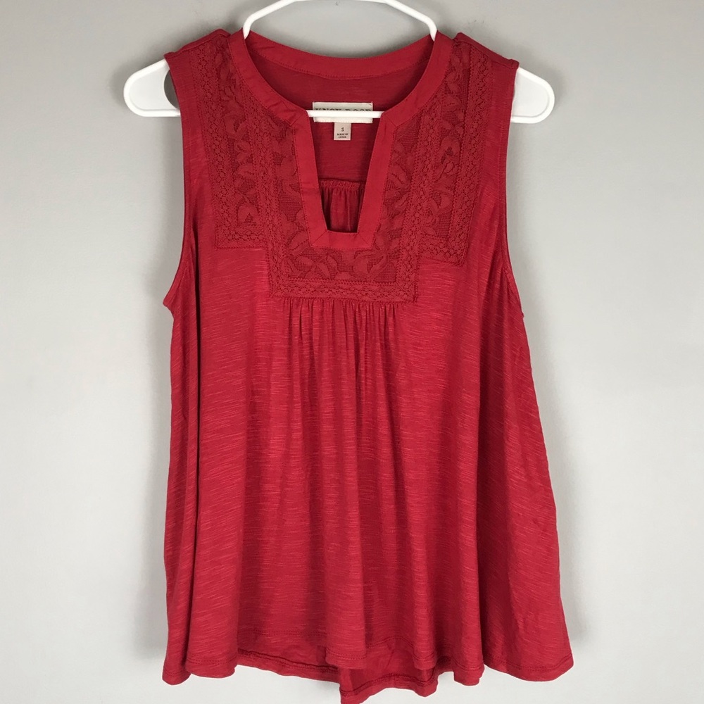 Knox Rose embroidered split neck knit top red